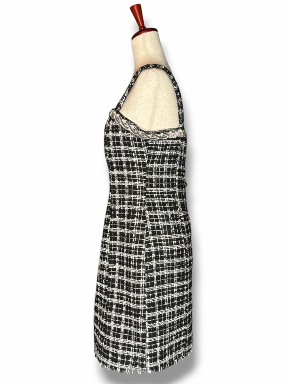 Tahari ASL Black Tweed Beaded Square Neck Mini Sheath Dress Size 8 - Picture 3 of 9